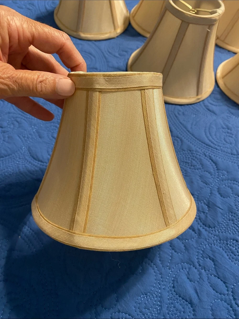 Set of 8, 5”x6” Cream Fabric Lantern-Style Lamp Shades — Neutral Accent